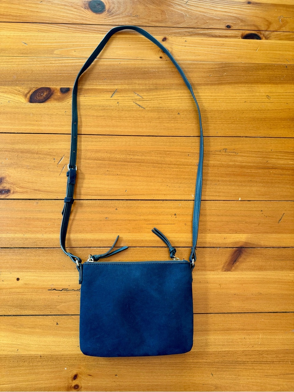 VINTAGE Y2K Gap Double Compartment Navy Blue Leather/Suede Crossbody Purse - Picture 3 of 9